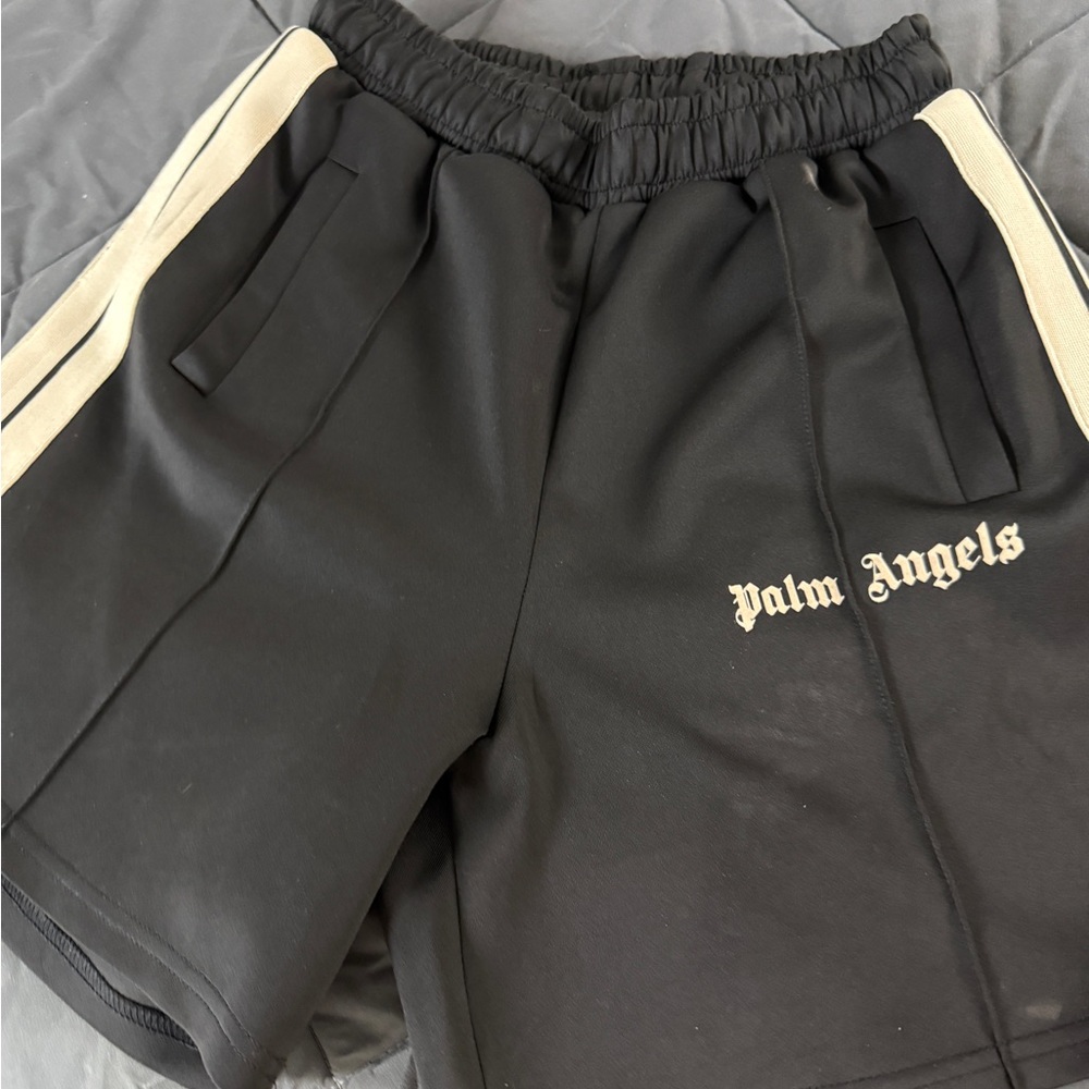 Palm Angels Black and Cream Athletic Shorts